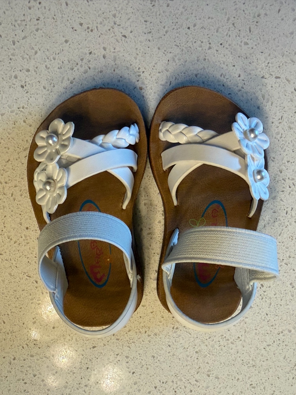 Girls' White Floral Strap Sandals with Braided Detail